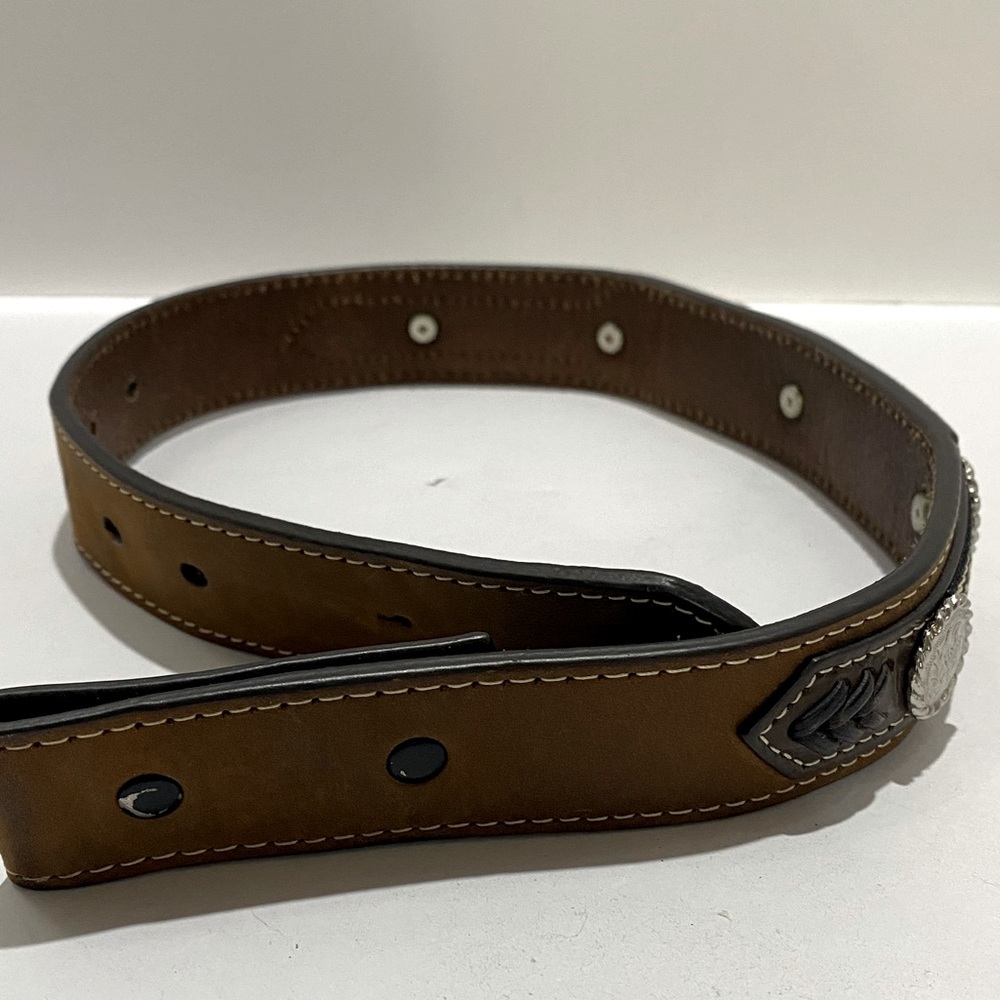 Cavenders Leather Belt Size 20  Brown  1.25" Woven Inserts Conchos NO BUCKLE